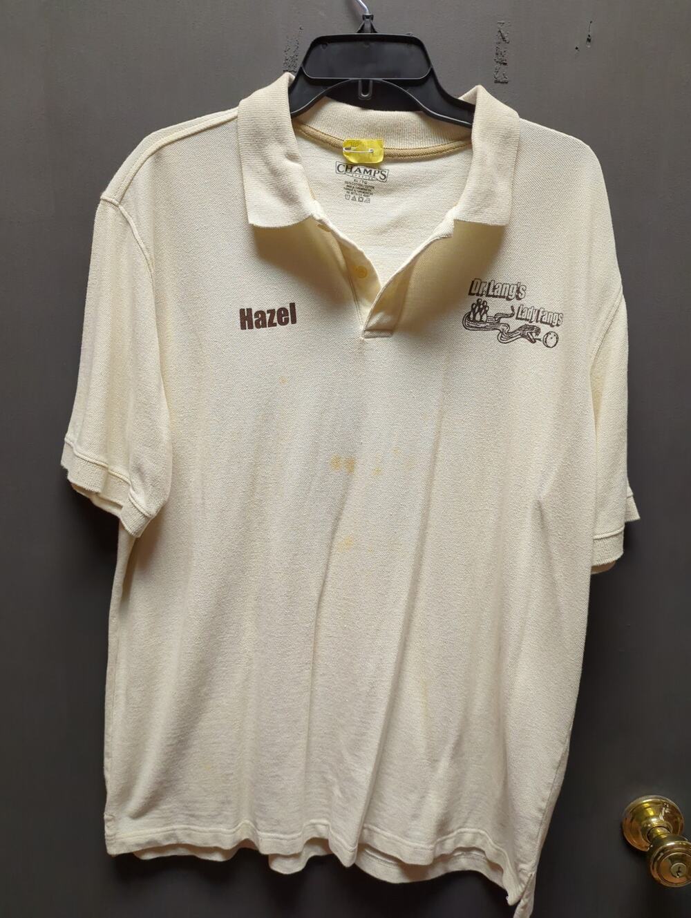 Vintage Collared Champs XL Short Sleeve cream bowling shirt HAZEL